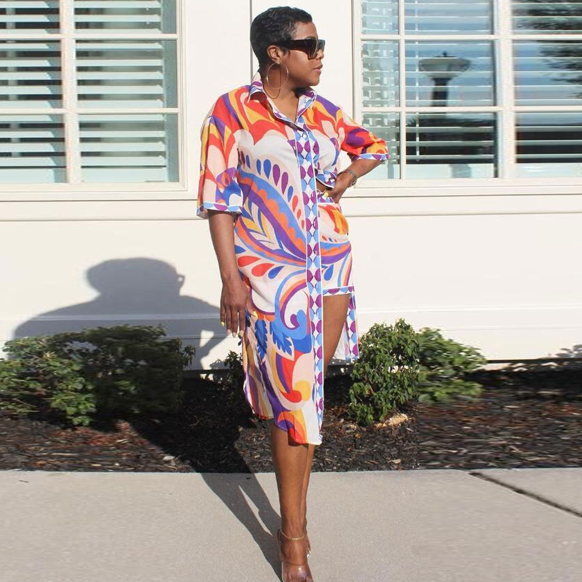 Women Casual Print Long Shirt and Shorts Two-Piece Set 6