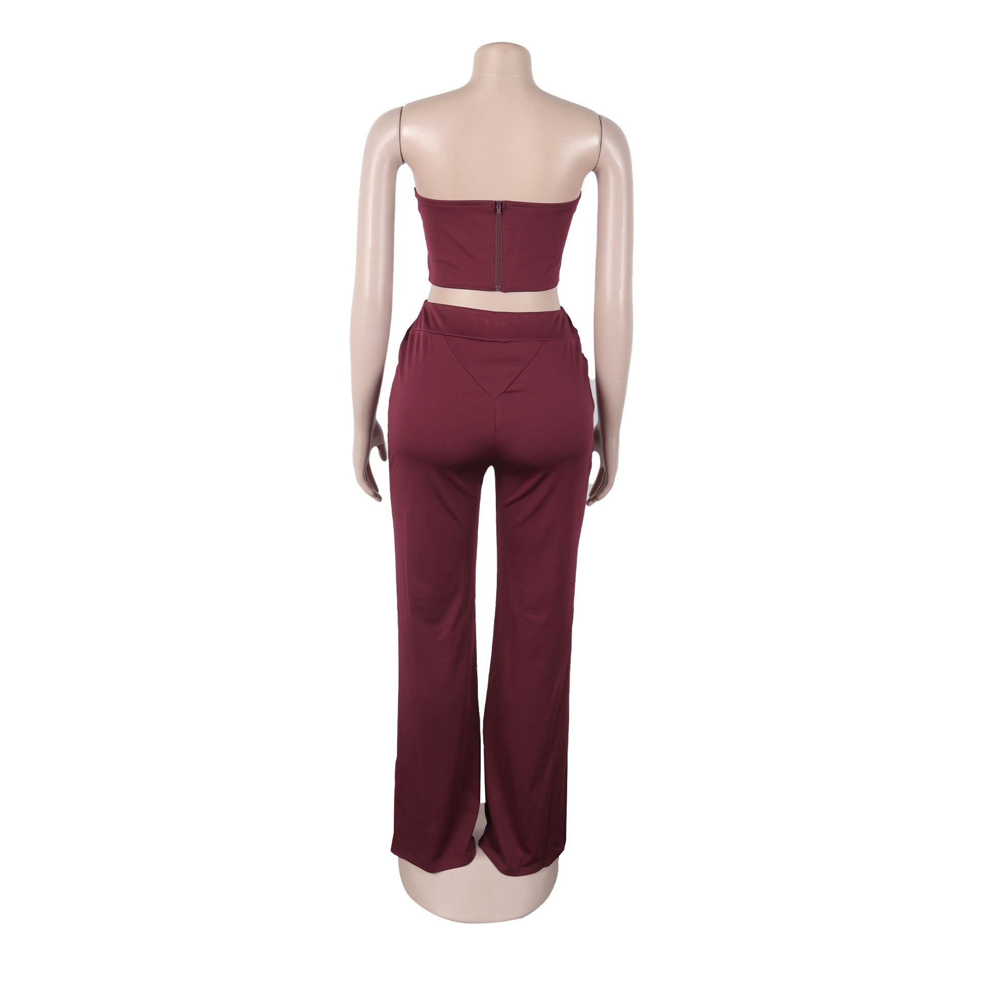 Women elegant elastic metal buckle decorated V-neck Top and Pants two-piece set 26