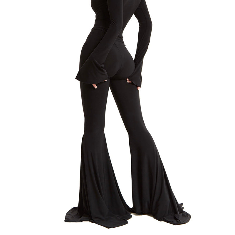 Women's Summer Sexy See-Through Solid Color High Waist Bell Bottom Casual Pants 6