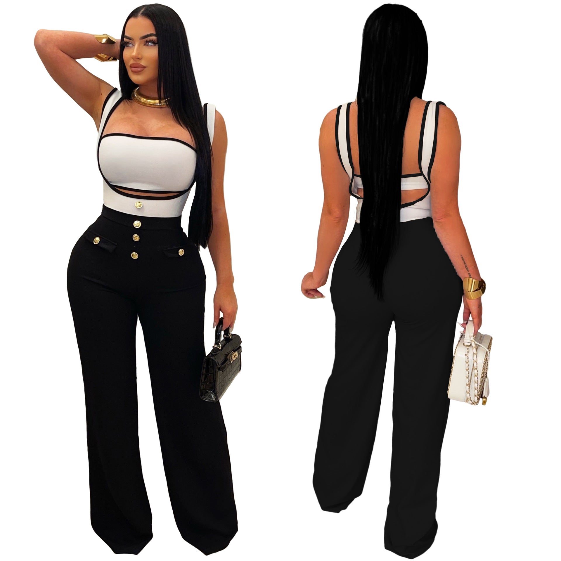 Women Casual Straps Strapless Top and suspenders two-piece set 7