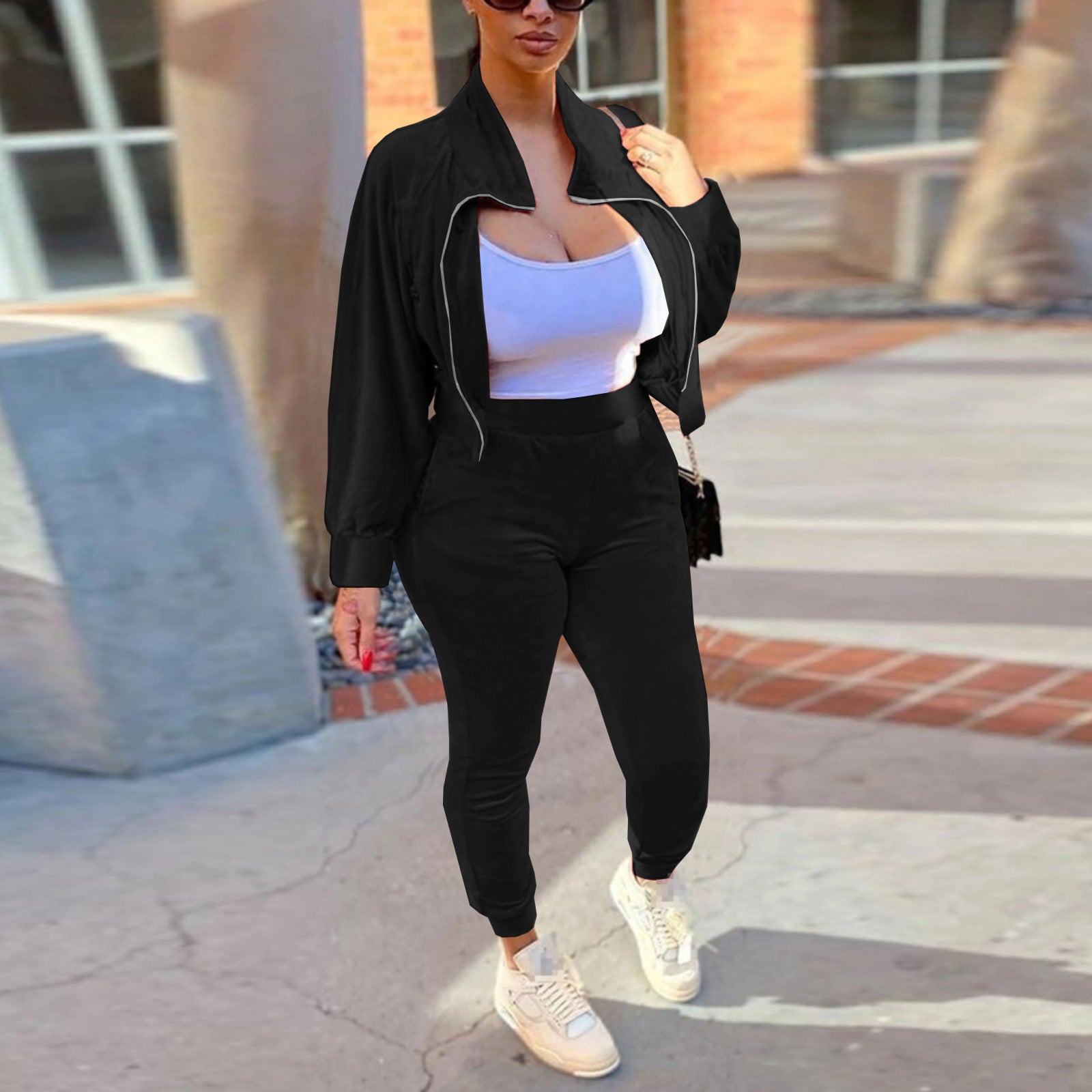 Women's Velvet Autumn And Winter Zipper Pocket Two Piece Tracksuit 6