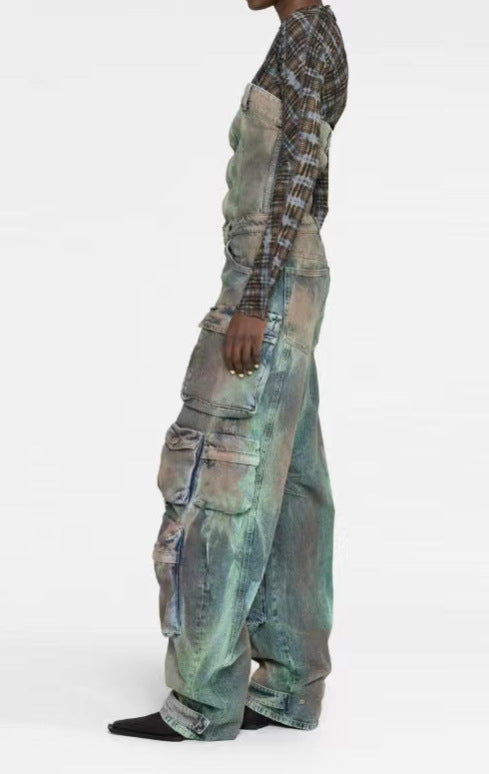 High street strapless pocket Cargo denim overalls jumpsuit 9