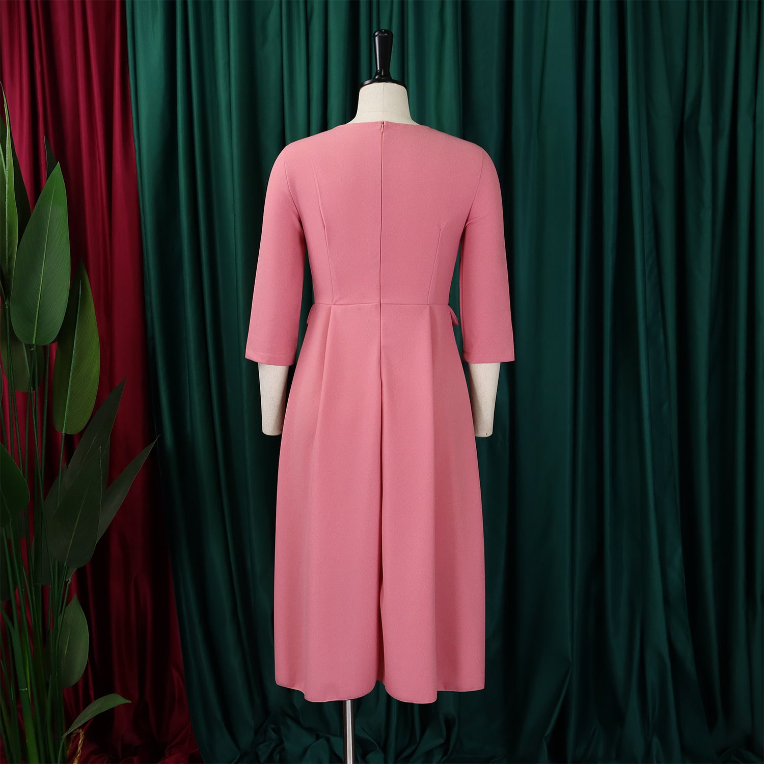 Plus Size African Women Autumn Elegant Solid Pleated Dress 11