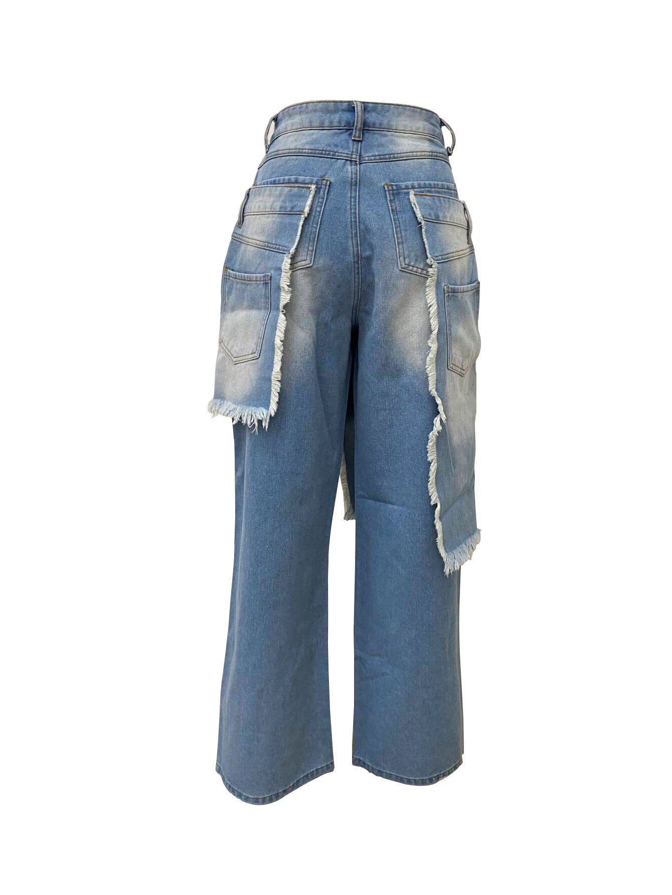 Autumn Winter Women's Fashion Denim Distressed Patchwork Destroyed Loose Straight Leg Pants 12