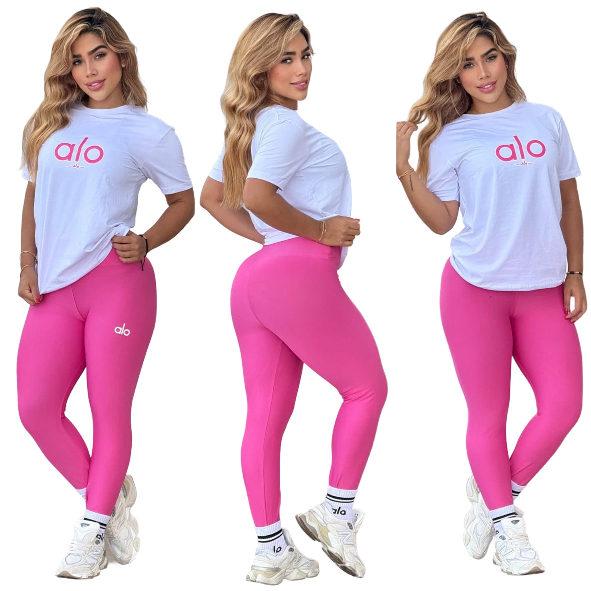 Fashion Cotton Round Neck Short-Sleeve Top & High-Stretch Quick-Dry Yoga Pants Set 4
