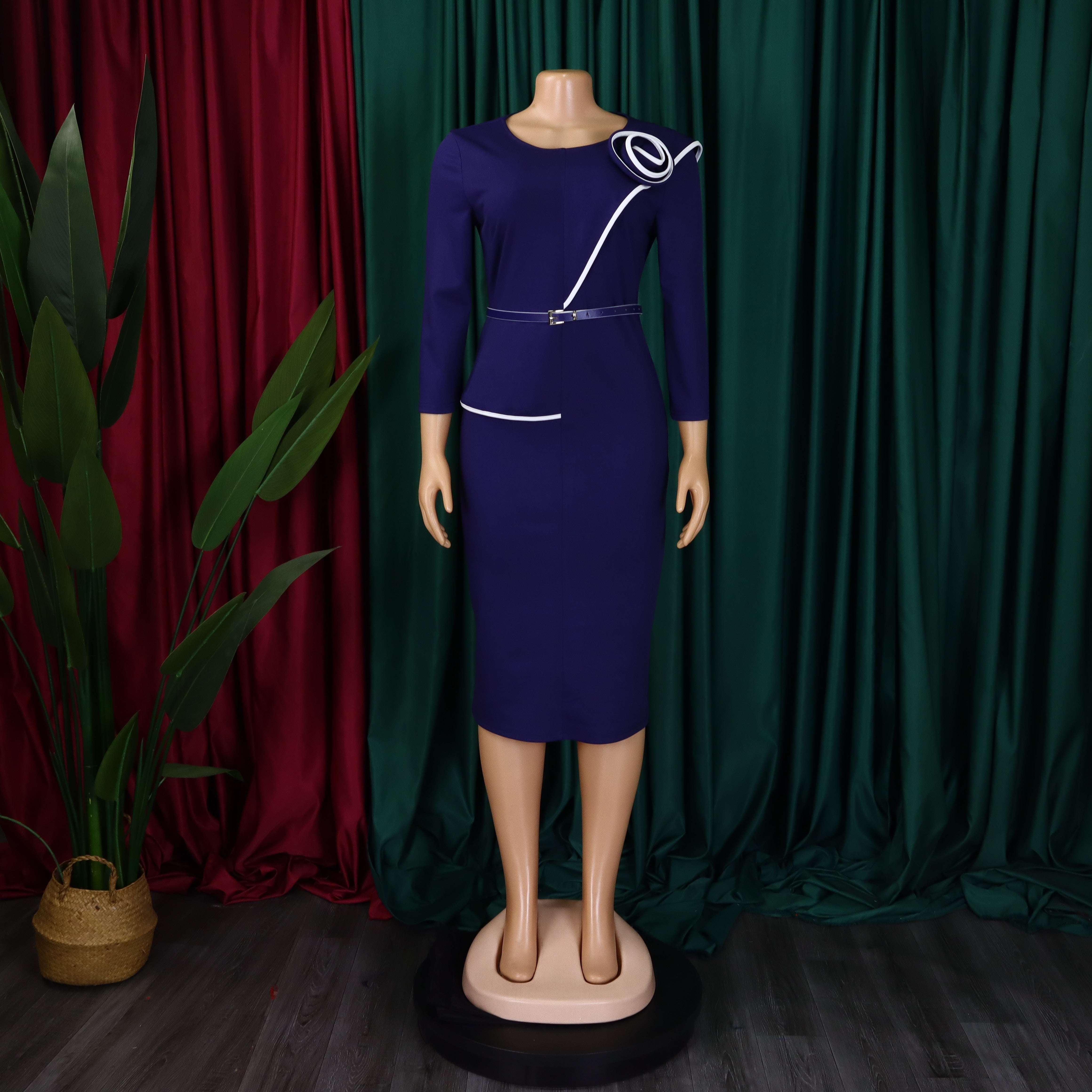 Women's Fall Winter Women's Solid Color Bodycon OL Pencil African Dress 12