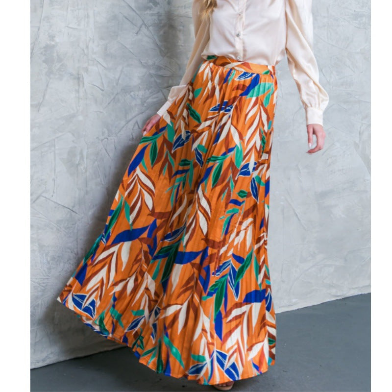 Fashionable Printed Long-Sleeved Top And Pleated Skirt Two-Piece Set 3