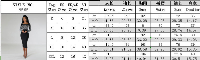 Women Sexy Long Sleeve Beaded Crop Top and Skirt Two-piece Set 10