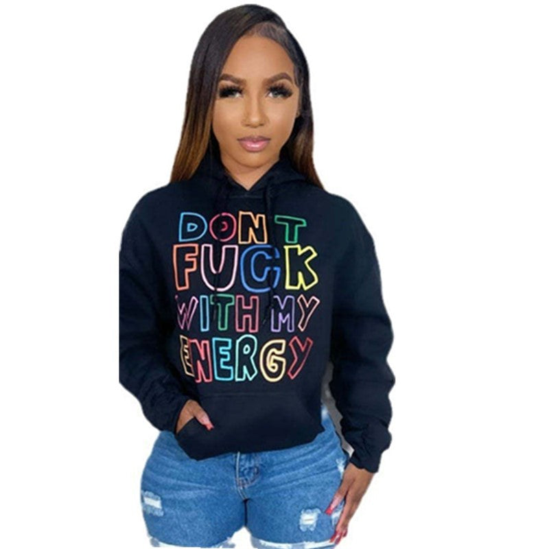 Autumn Winter Women Long Sleeve Hooded Loose Casual Printed Hoodies 5