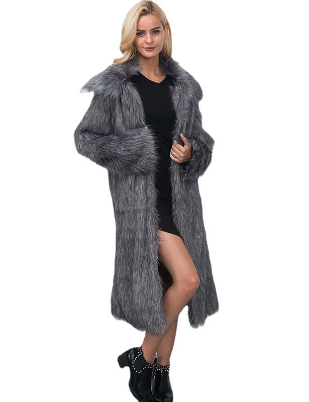 Plus Size Women Faux furry Warm Long Coat 9