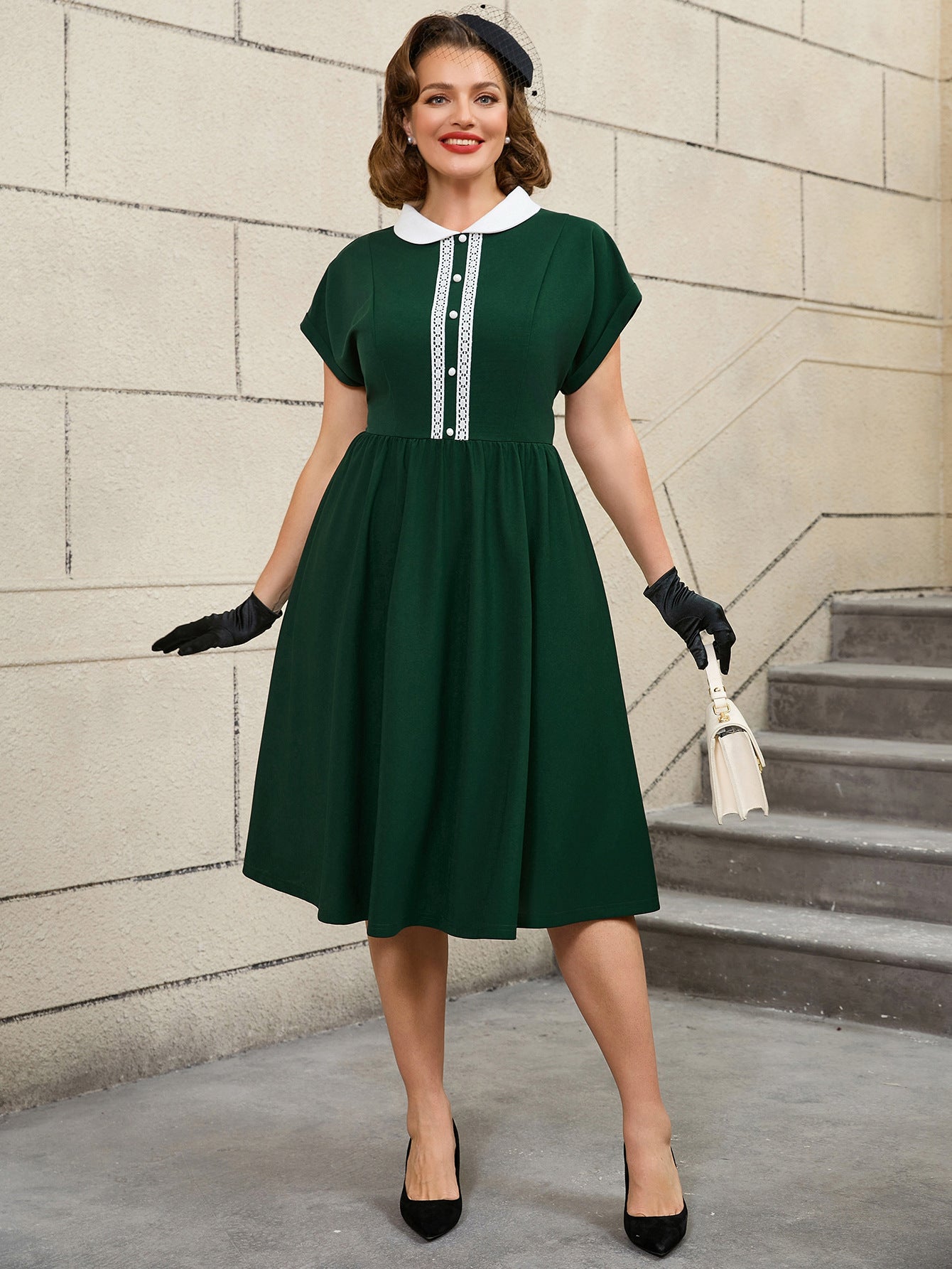 Plus Size Retro Peter Pan Collar Cocktail Elegant A-Line Dress 4