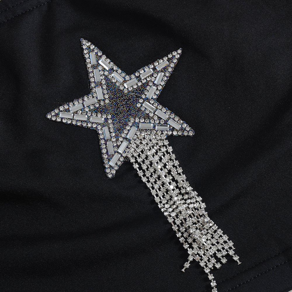 Women summer crop backless Beaded Strapless Top and Skirt Two-piece Set 10