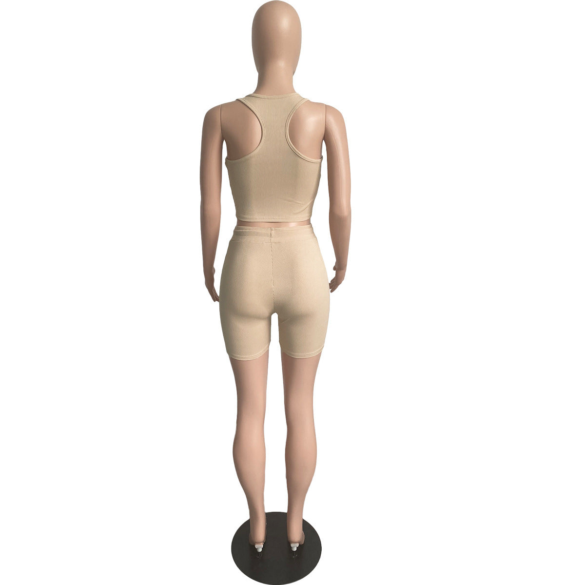 Summer Women's Casual Ribbed Vest & Drawstring Shorts Sports Two-Piece Set 10