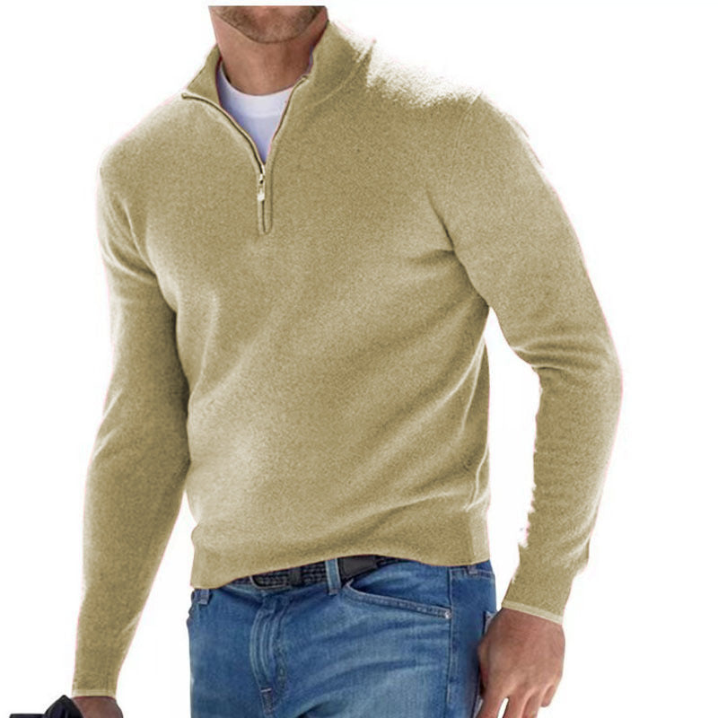 Men's Autumn Long Sleeve V-Neck Zipper Casual Top 3