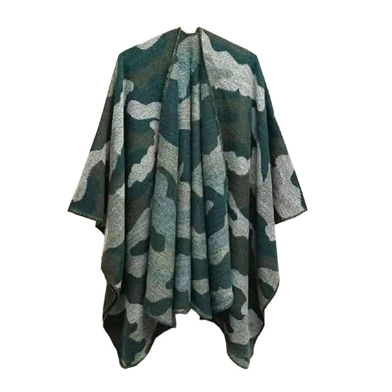 Women jacquard cape camouflage slit shawl 20