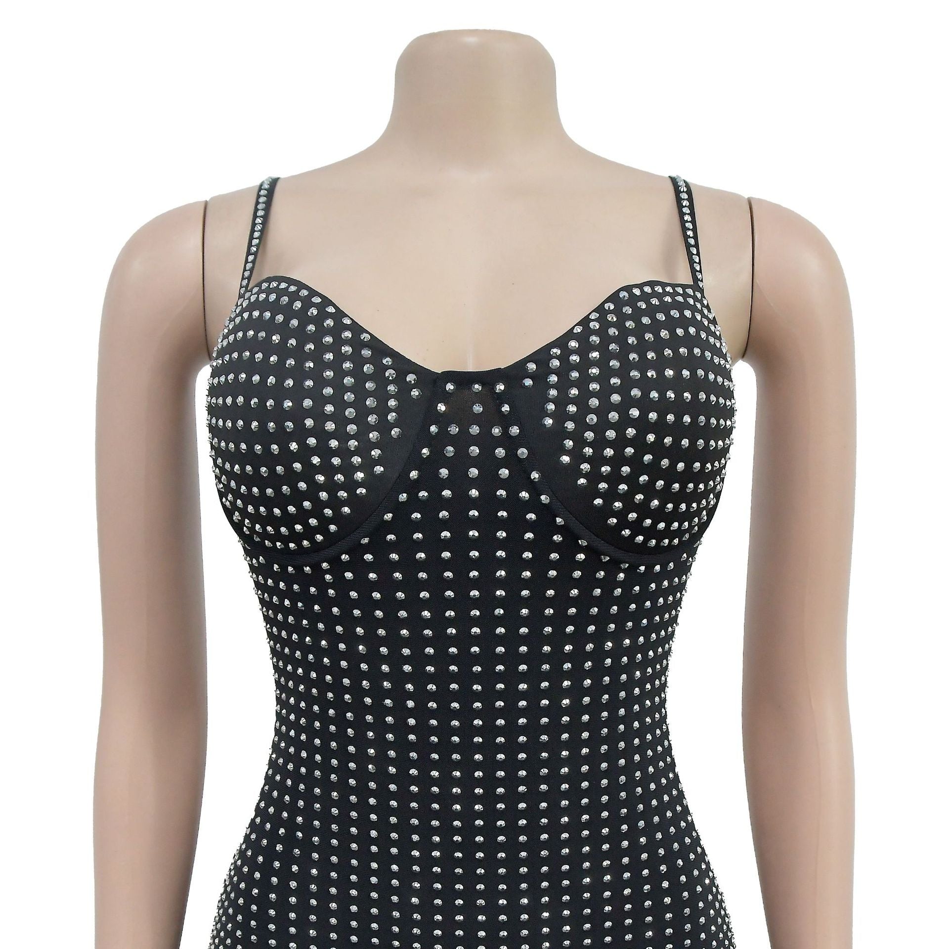 Fashionable Women's Solid Color Mesh Beaded Suspender Dress（customized,MOQ 6pcs/size/color,process time 7-10 days） 15