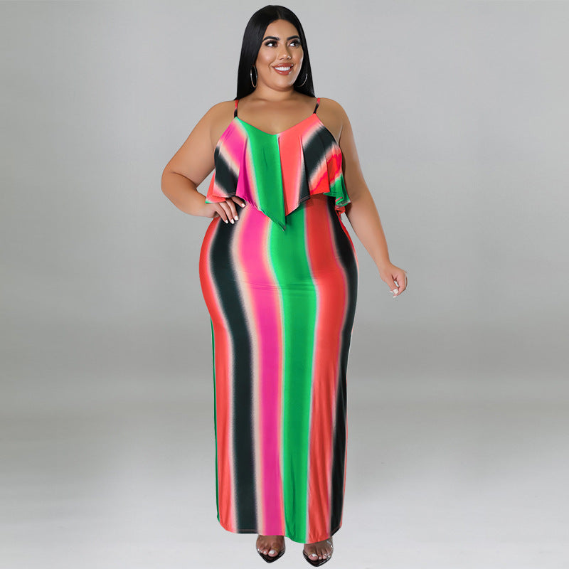 Plus Size Women's Summer Print Strap Sexy Bodycon Dress 7