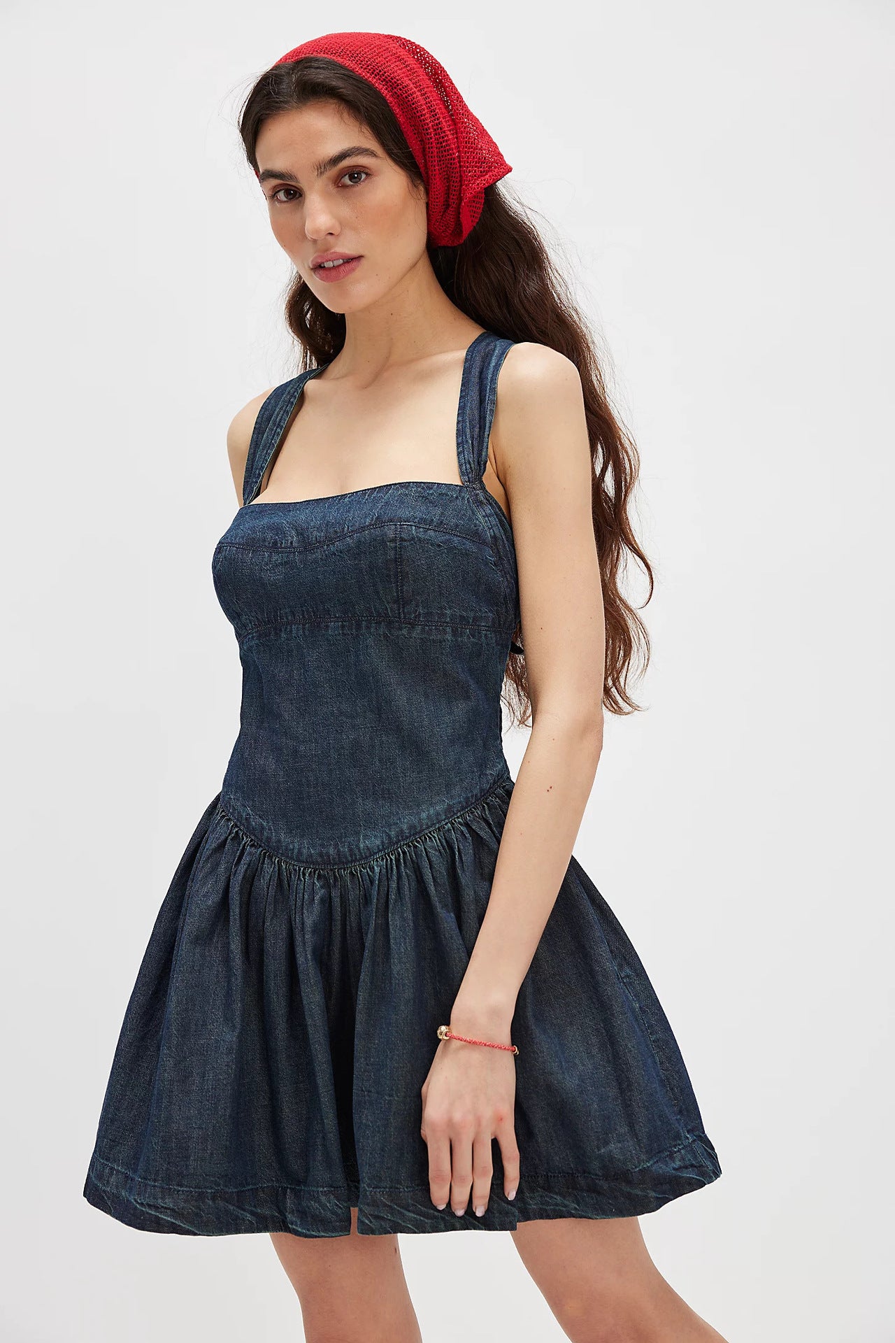 Women Summer Solid Backless Denim Dress