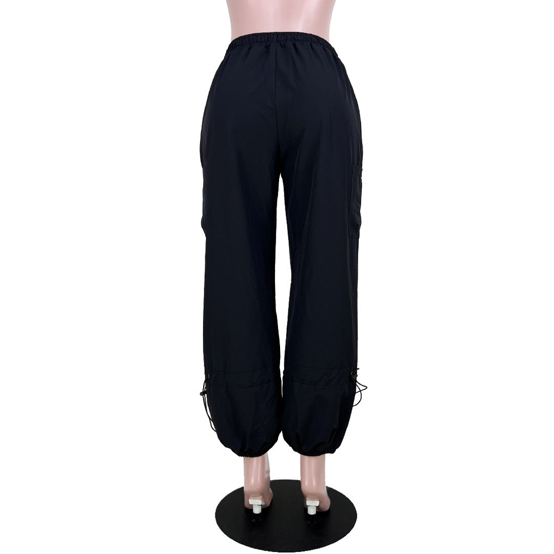 Women's Loose Lace-Up Multi-Pocket Stretch Cargo Casual Pants 16