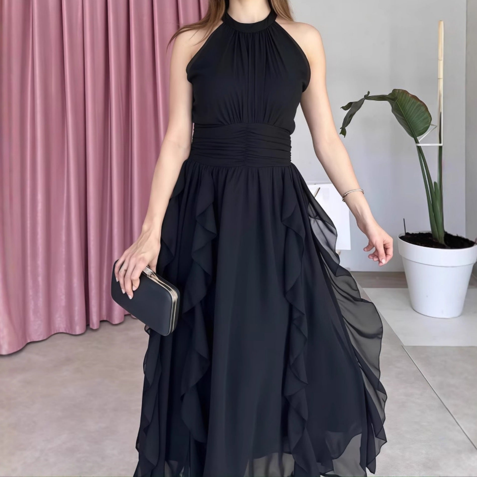 Summer Women's Chic Flounce Slim Waist Slim Fit Ruffled Dress 5