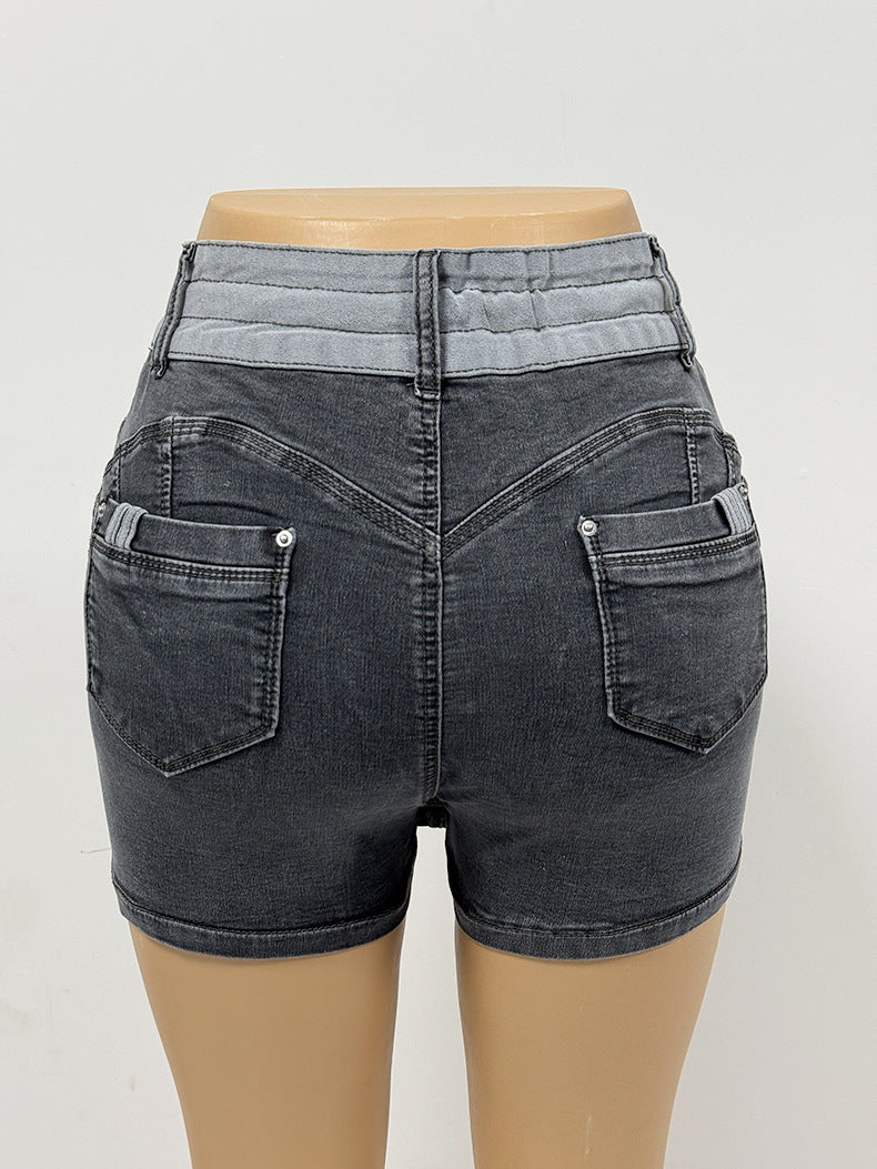 Short Contrast Color Drawstring Women's Bodycon Denim Short Skirt 11