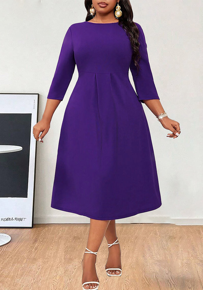 Women's Plus Size Elegant Slim Waist Round Neck Solid Color Dress