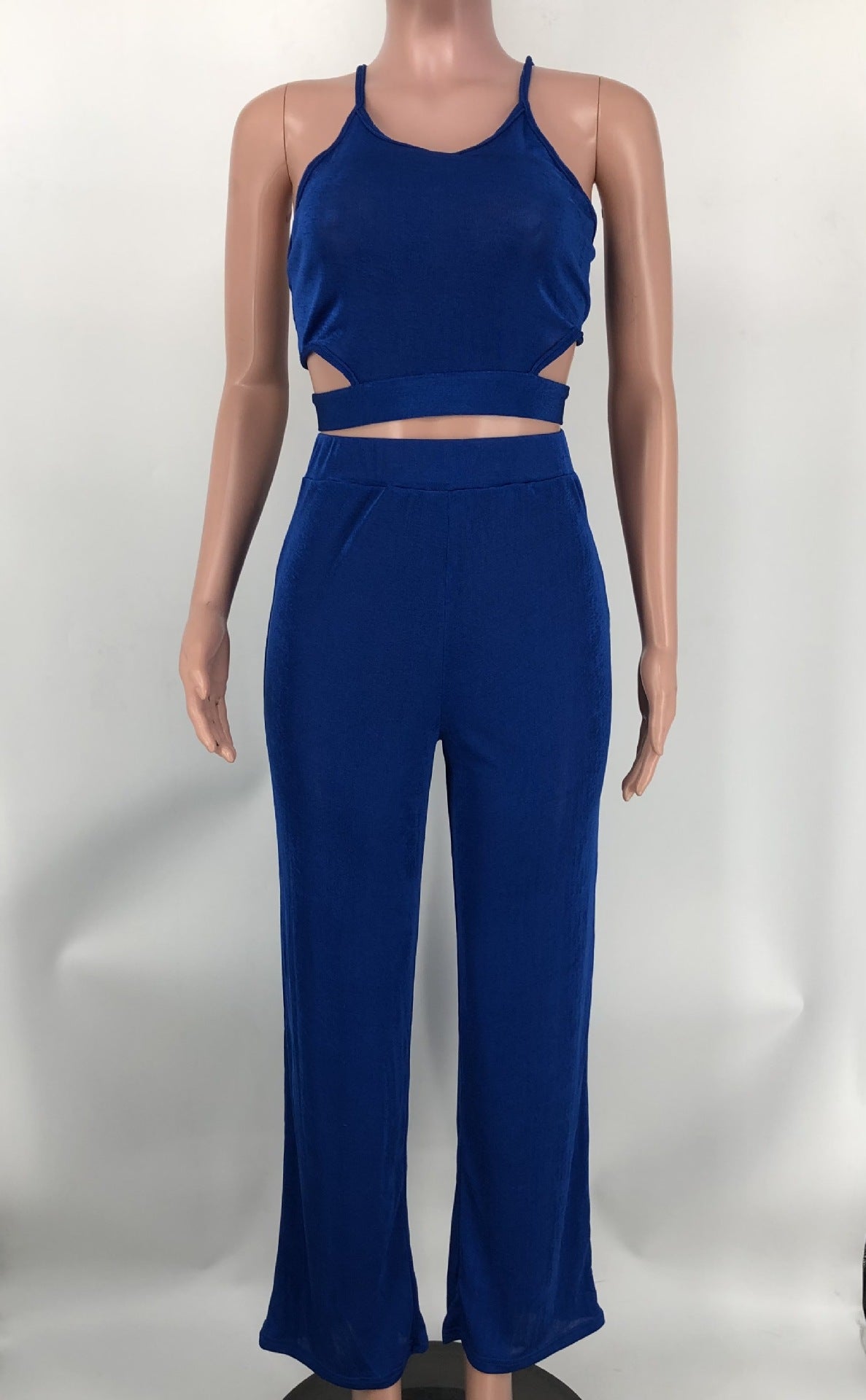 Women Halter Neck Crossover Crop Top andSolid Wide Leg Pants Two-Piece Set 20