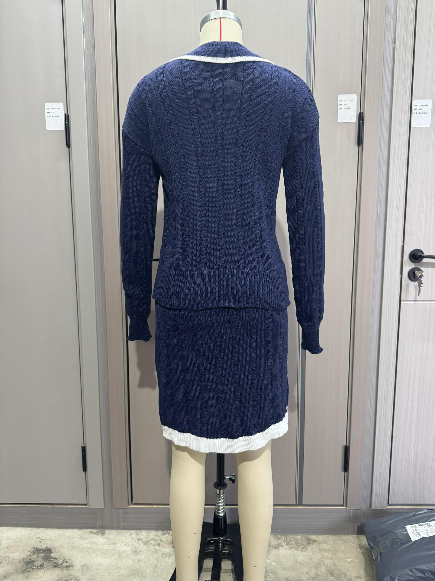 Women Knitting Long Sleeve Top and Skirt Two Piece Set 24