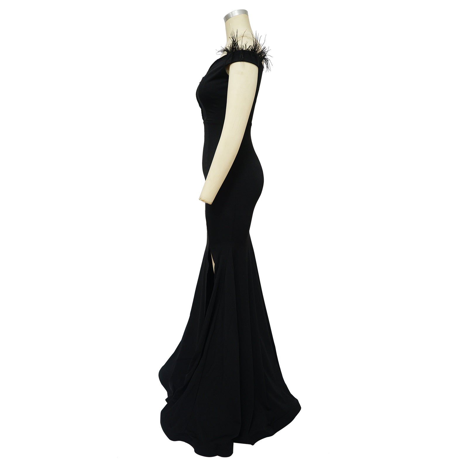 Women solid color v-neck sleeveless slit mermaid dress evening dress 17