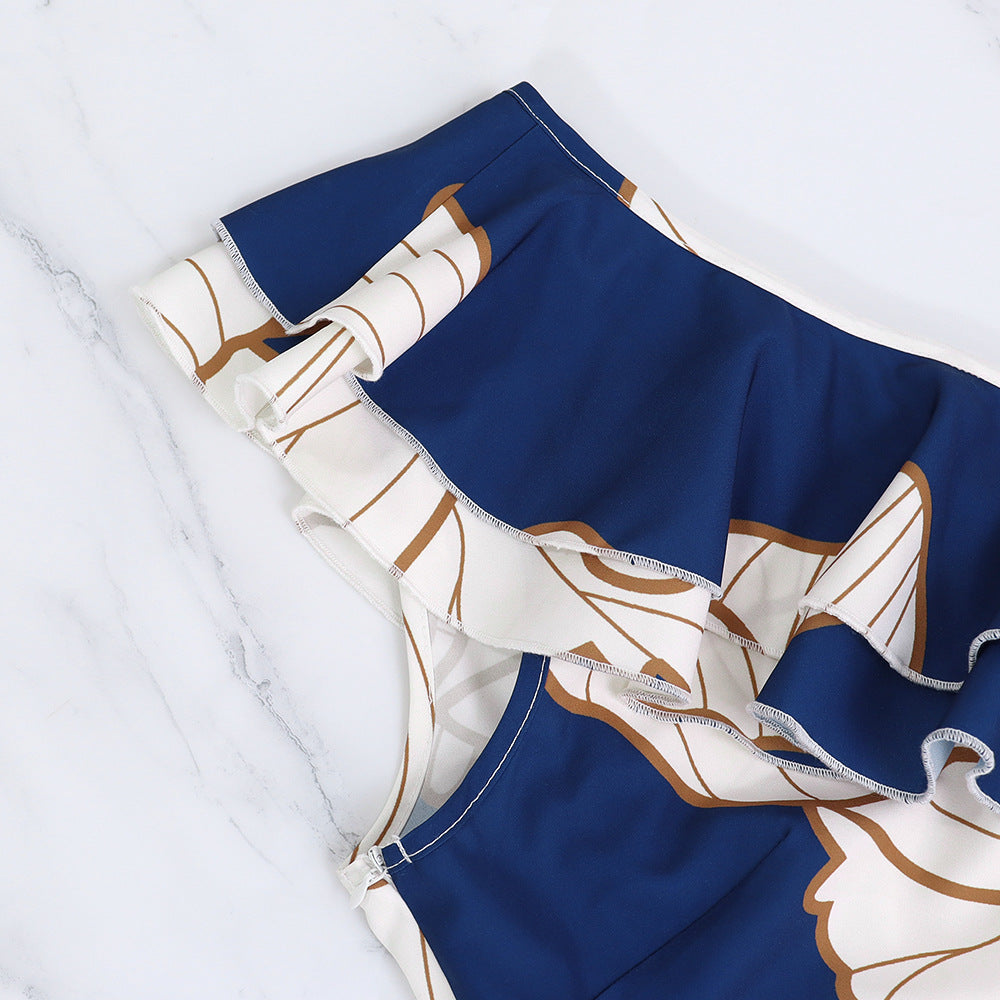 Ruffle Slash Shoulder Low Back High Slim Waist Women's Long Dress 9