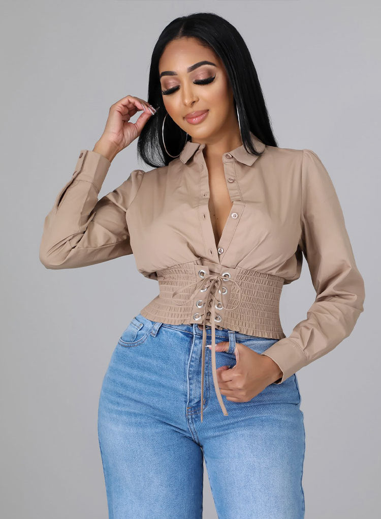 Women French Long Sleeve Casual Solid Turndown Collar Shirt 4