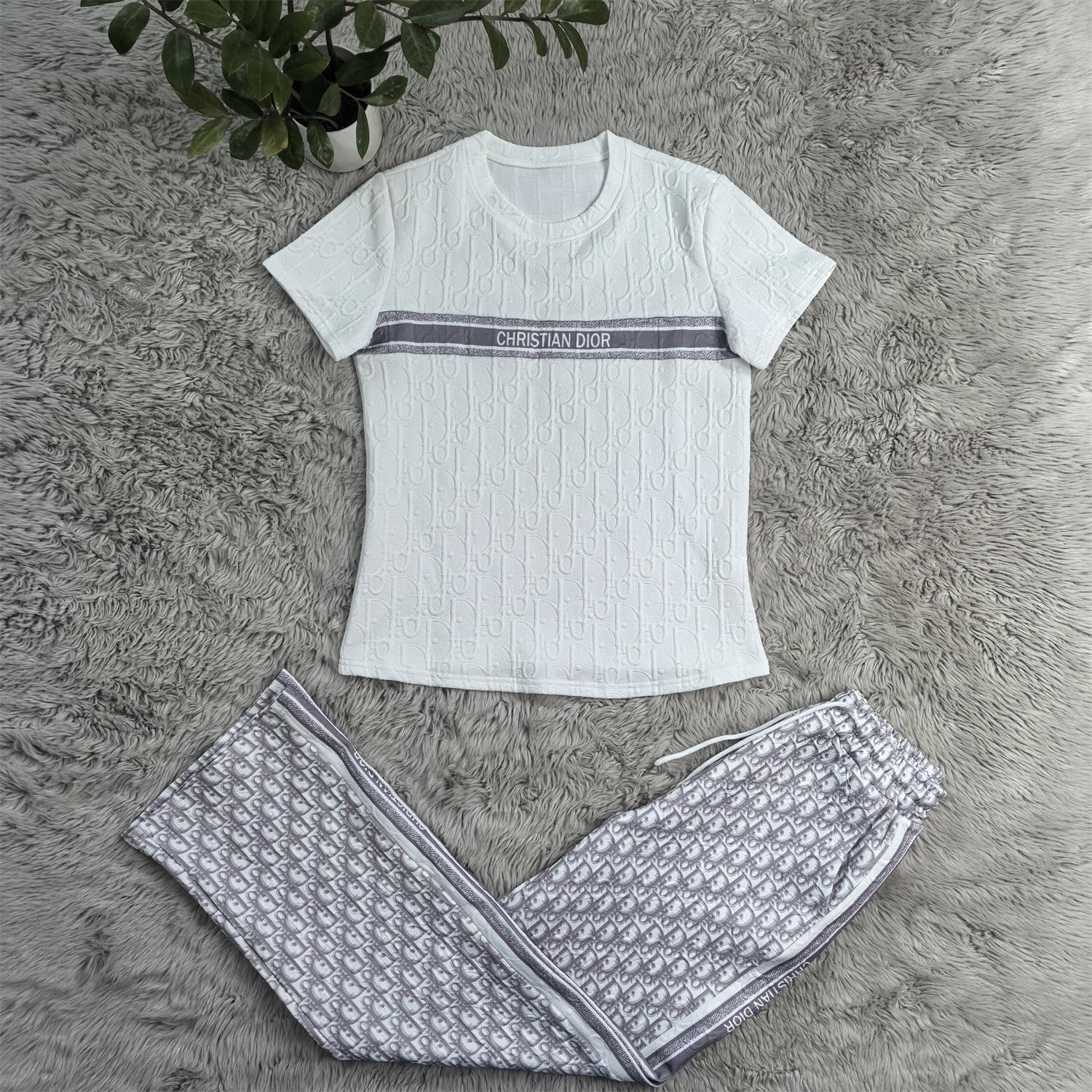 Women's Fashionable Loose Jacquard Short Sleeve Two-Piece Pants Set 7