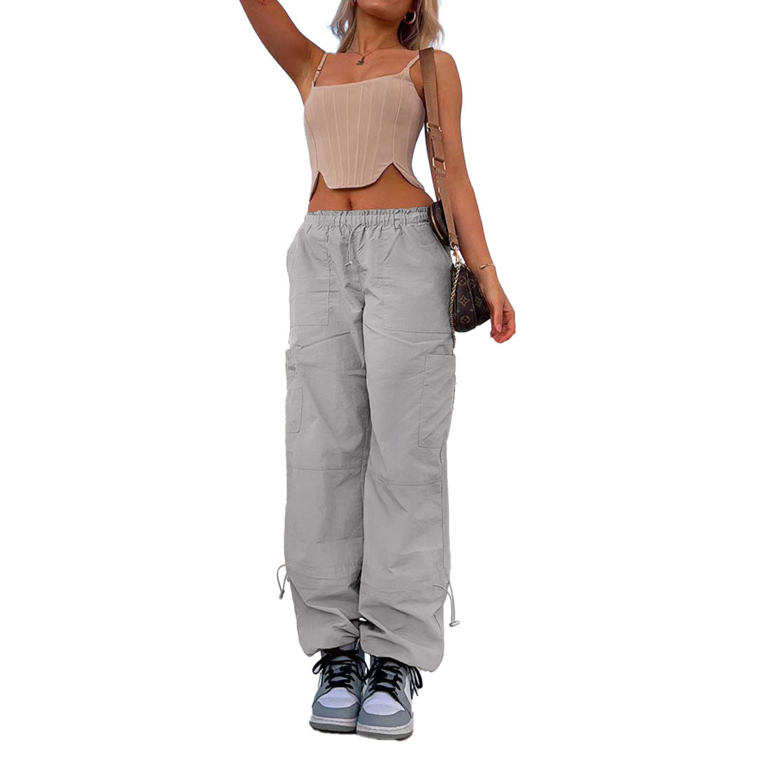 Women's Loose Lace-Up Multi-Pocket Stretch Cargo Casual Pants 11