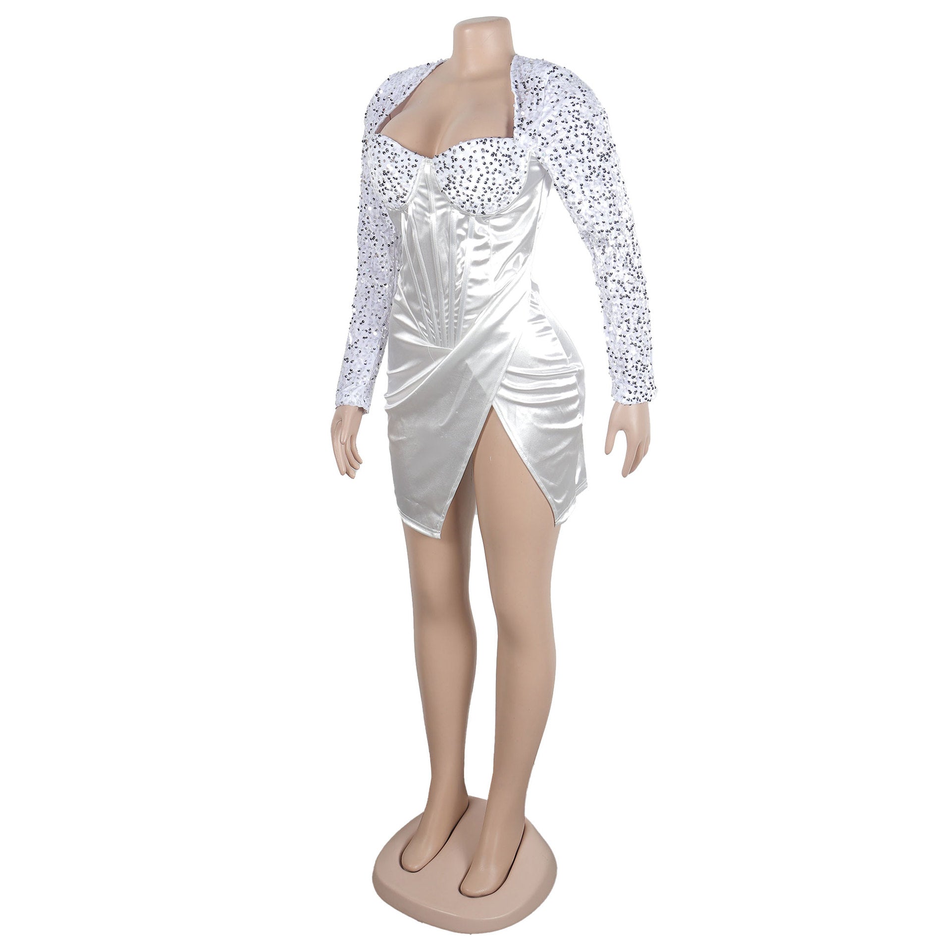 Sexy Square Collar Tight Fitting Stretch Sequin Slit Bodycon Dress 21