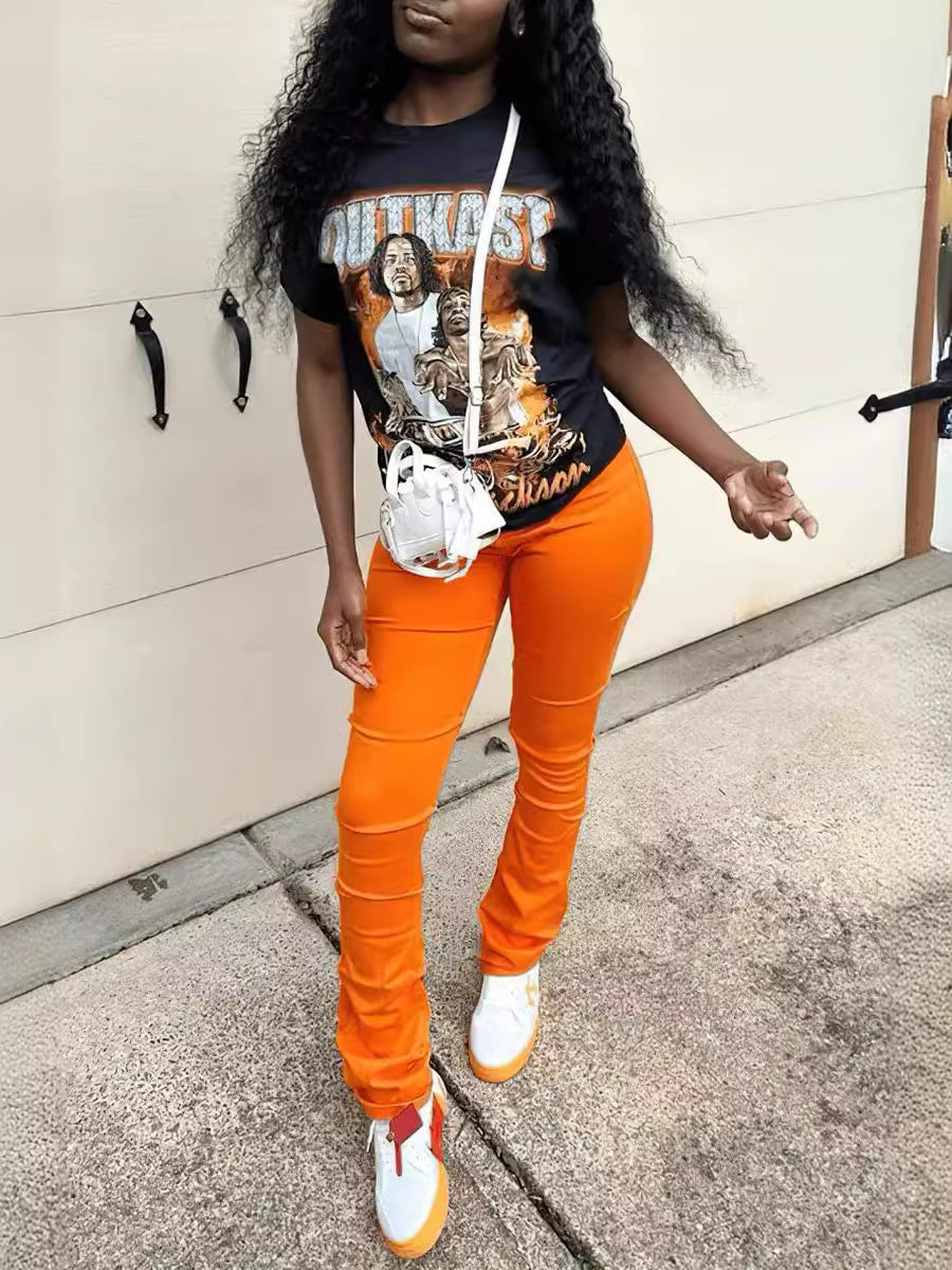 Women's Printed Short Sleeve Round Neck Two Piece Pants Set 9