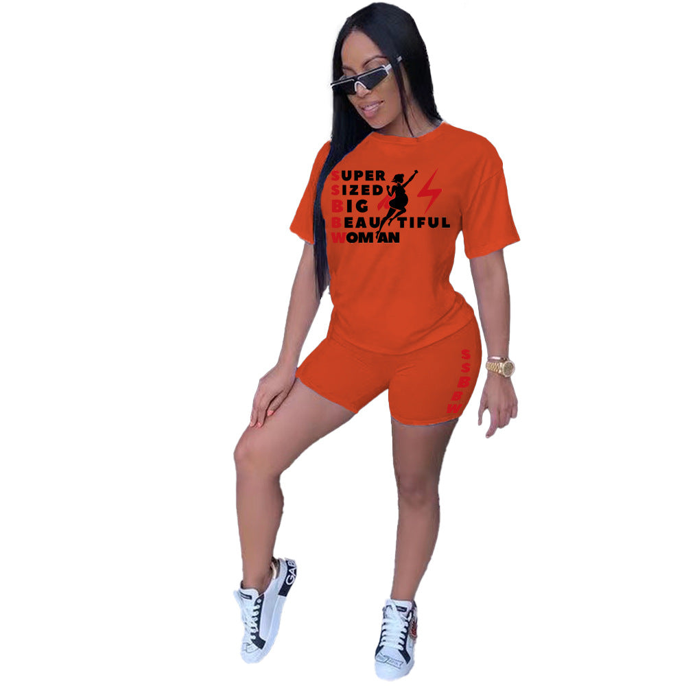 Plus Size Women's T-Shirt Shorts Set Tracksuit Two-Piece 13
