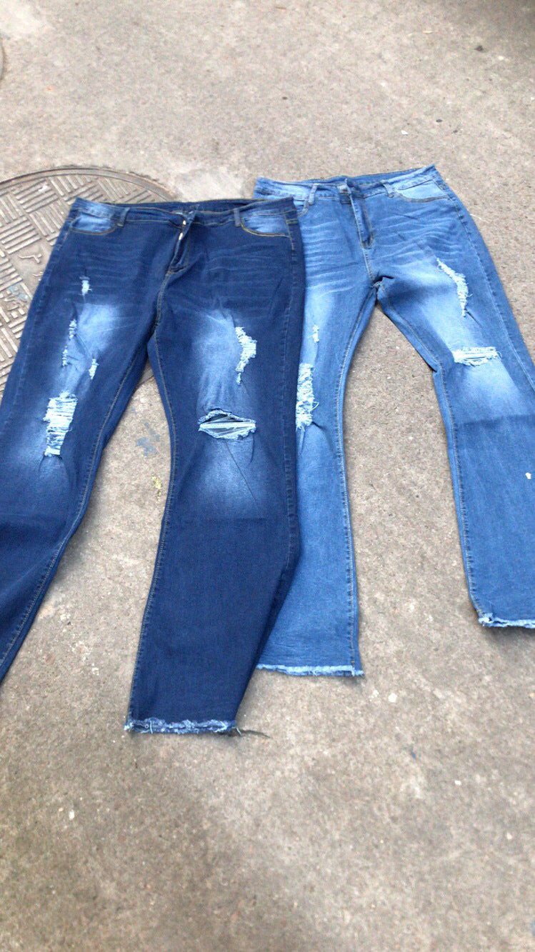 Women Stretch Ripped Denim Bell Bottom Pants 12