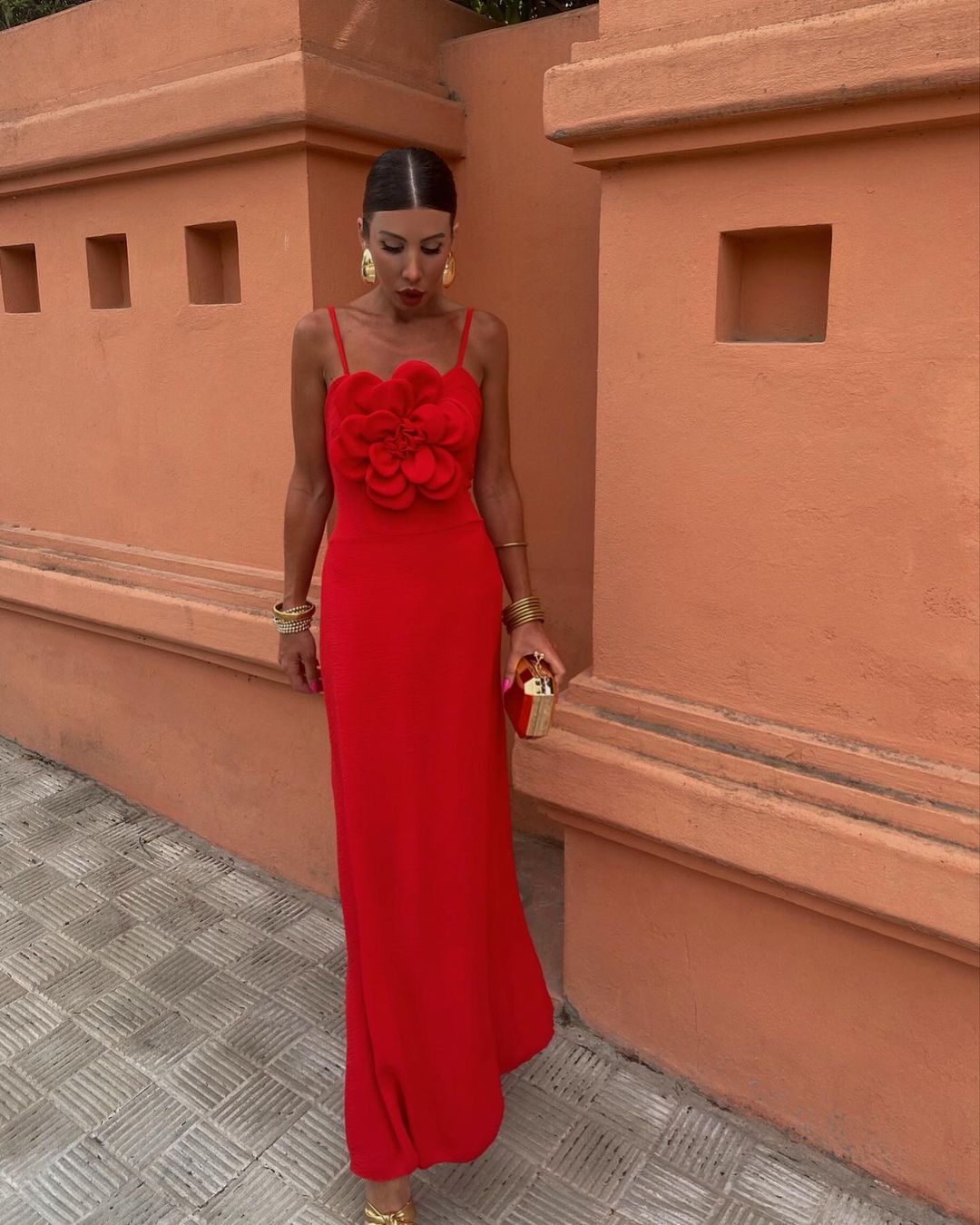 Women Large Flower Suspender Maxi Dress 3