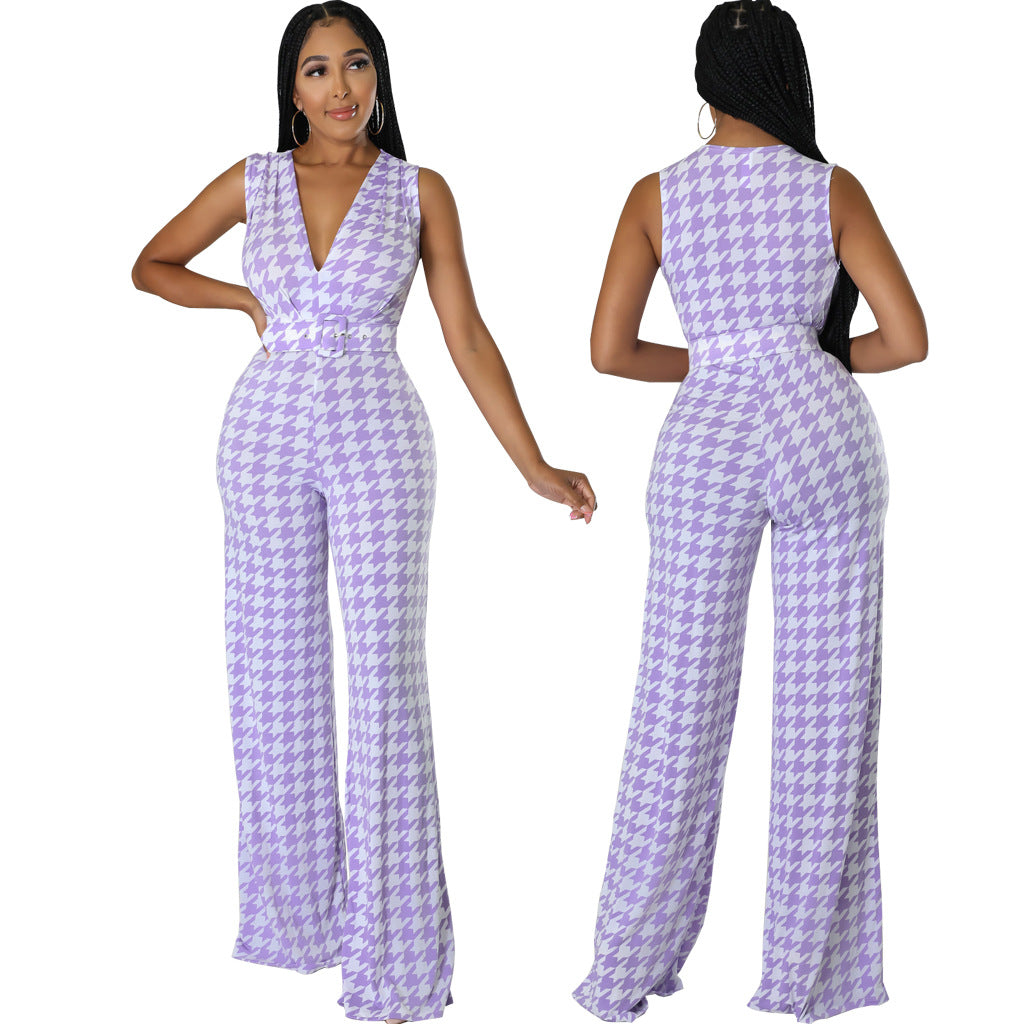 Sexy Fashion Digital Print V-Neck Women's Jumpsuit 10