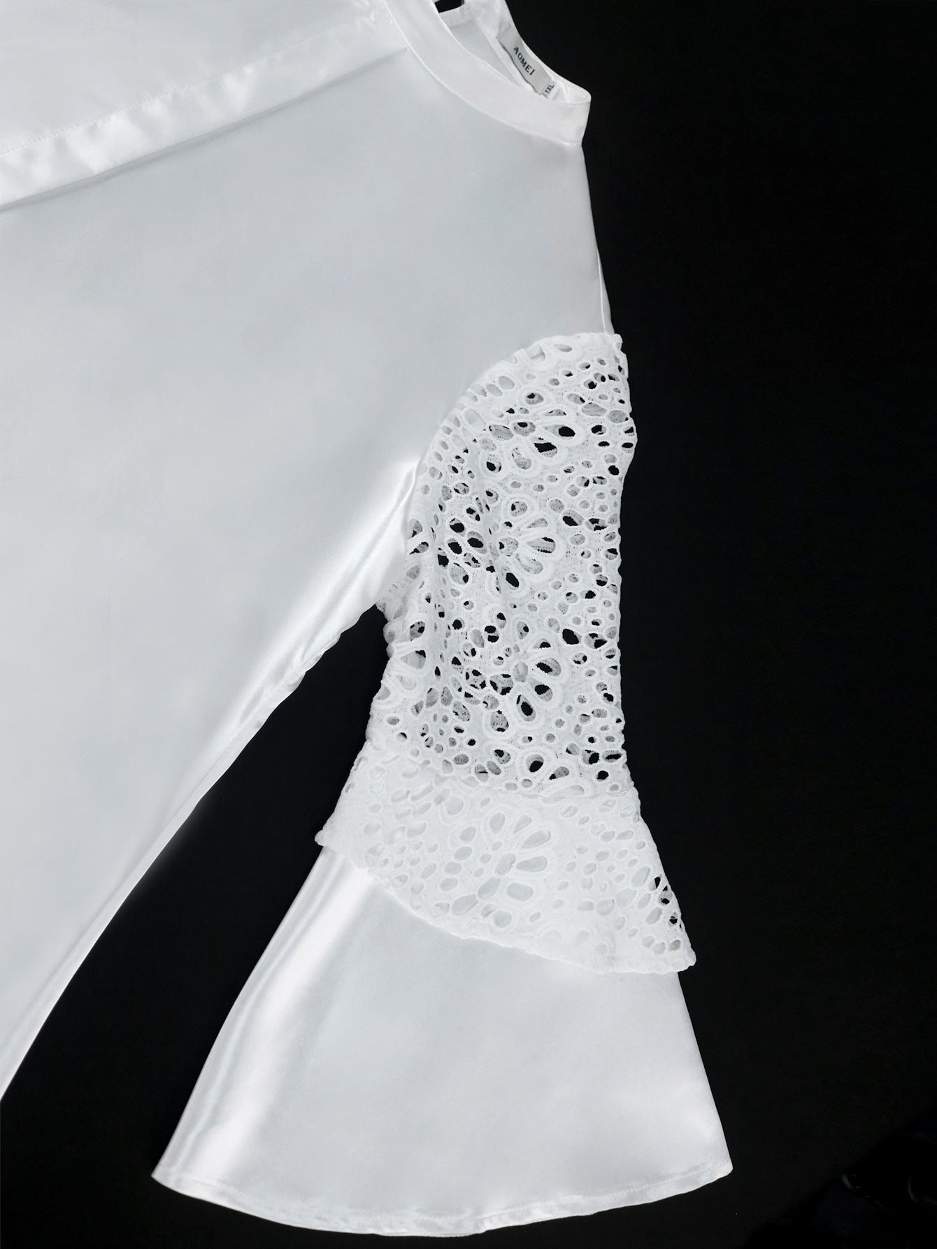 Casual Career Style Bell Bottom Sleeve Dress Plus Size Lace See-Through Patchwork Skirt Dress 19