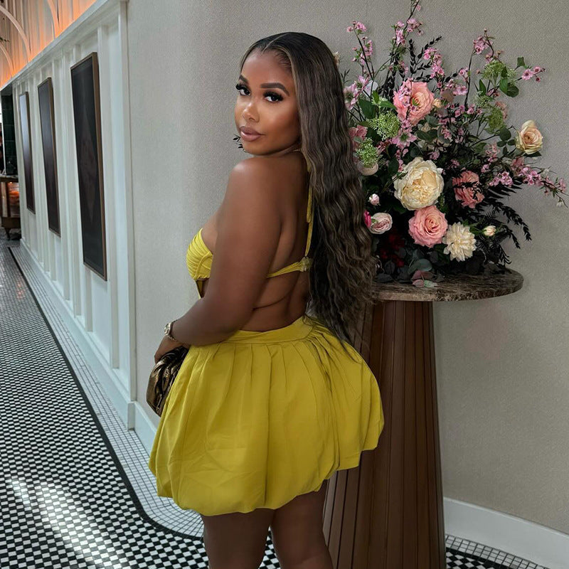 Women Autumn Halter Neck Strapless Backless Dress