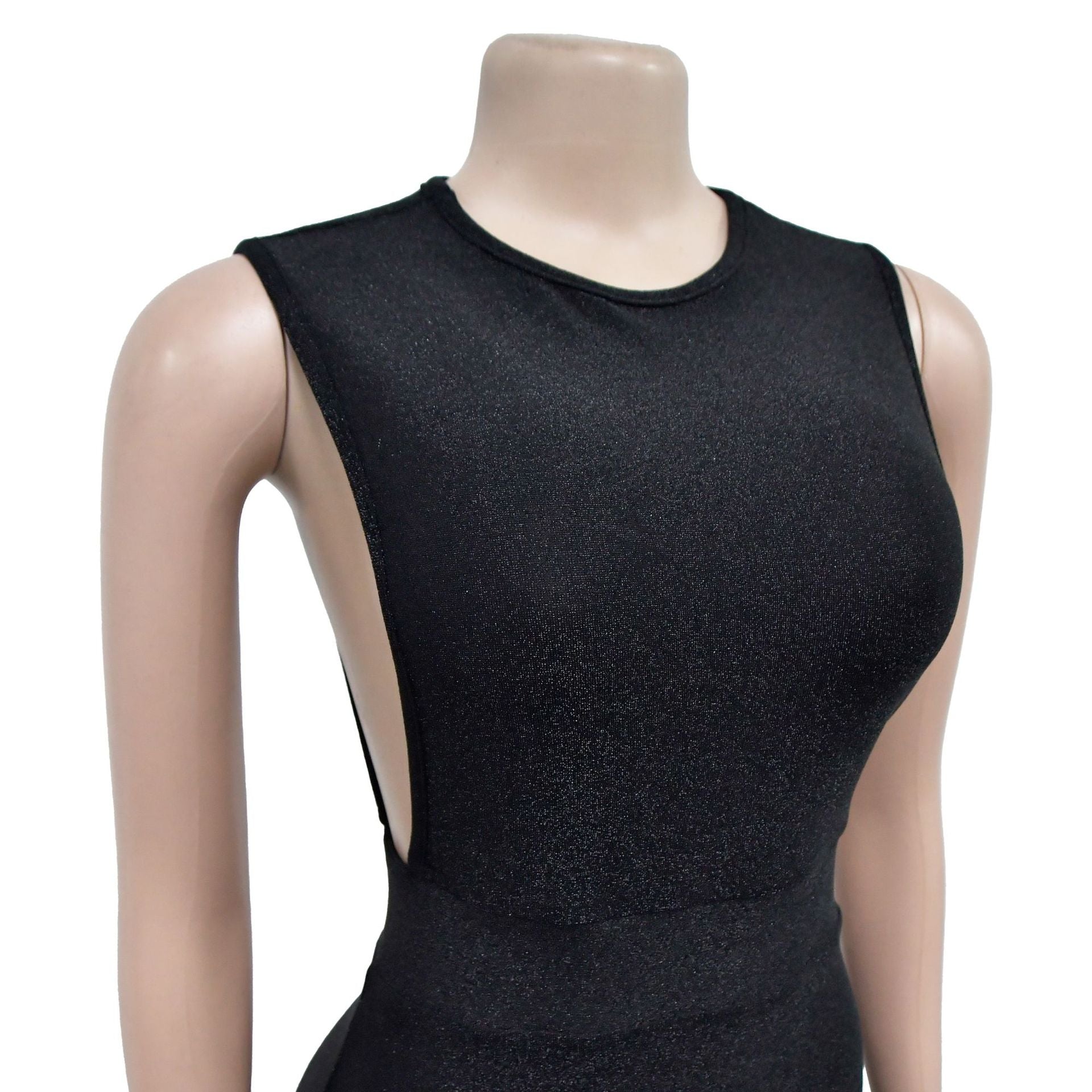 Fashion Women's Solid Color Round Neck Sleeveless Slit Maxi Dress 13