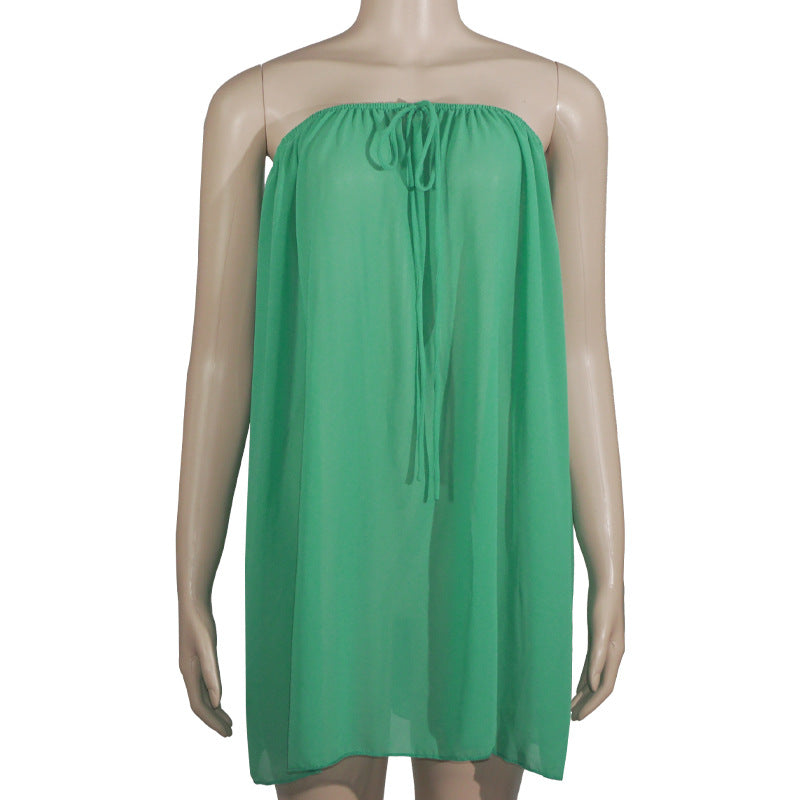 Women Spring Summer Halter Neck Strapless Dress 7