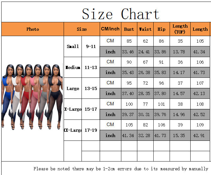 Women 's Mesh See-Through Hollow Vest Mid-Waist Sexy Pants Two Piece Set 18