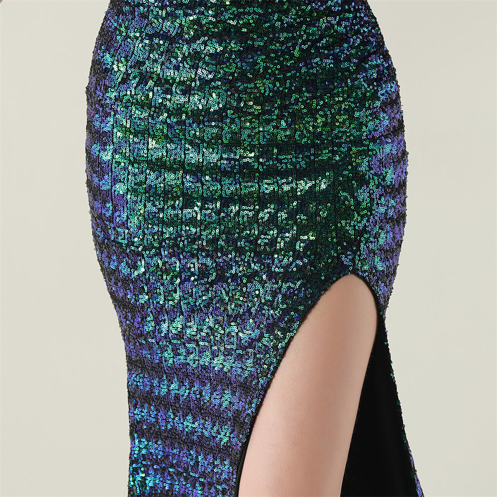 Plus Size Women clothing one-shoulder nail flower beaded evening dress 29