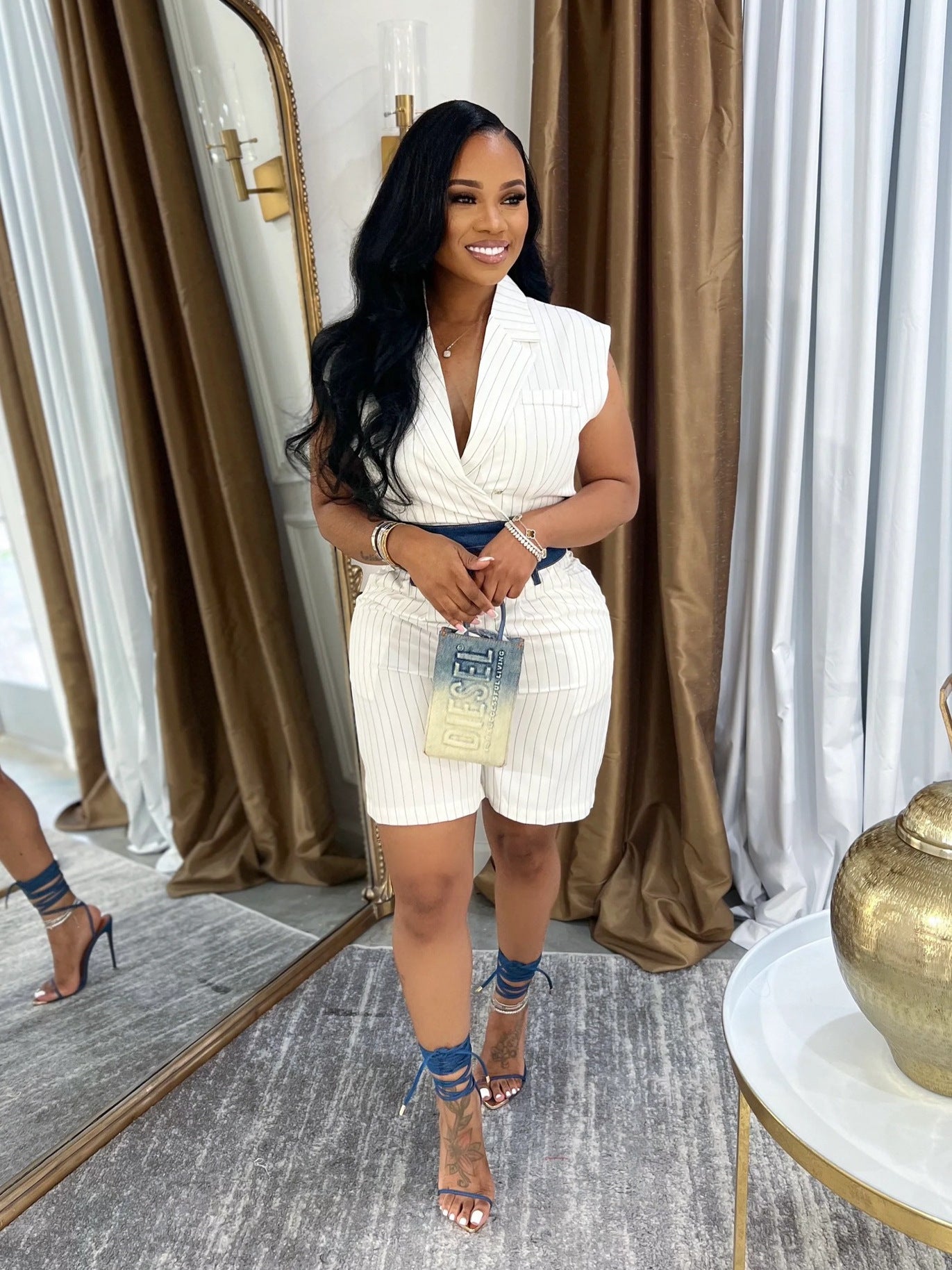 Women Patchwork Sleeveless Vest and Shorts Two-Piece Set 3