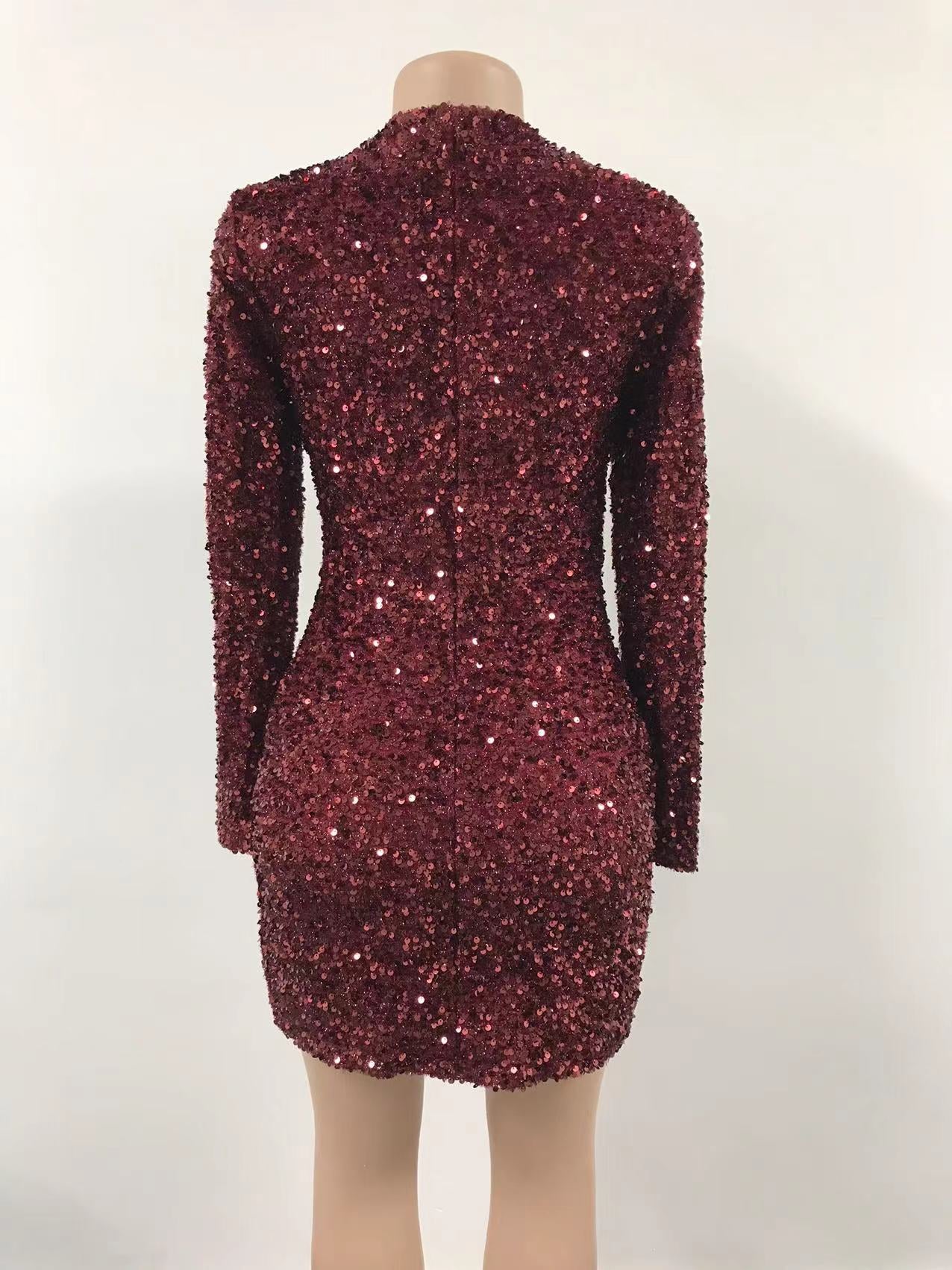 Women Sexy Black Sequins double breasted long sleeve career dress 9