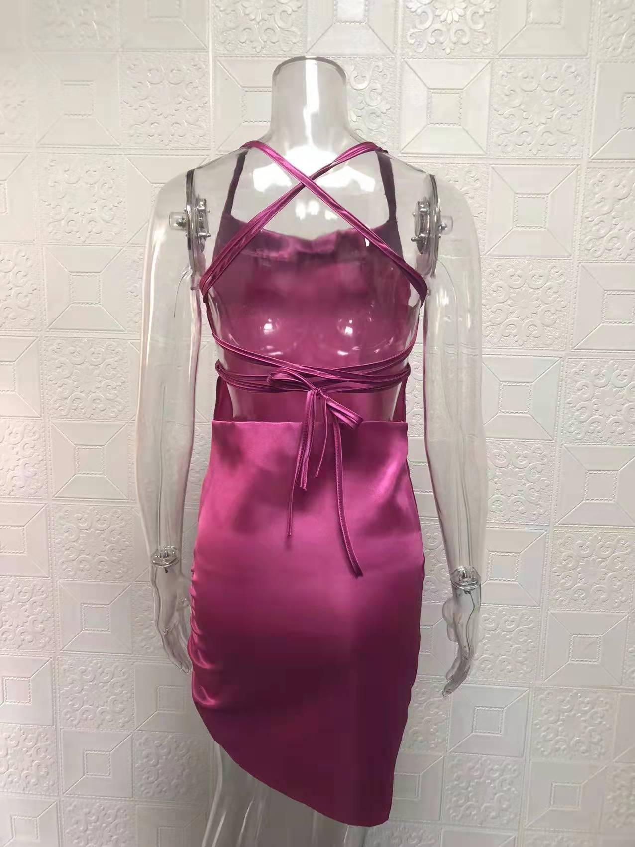 Women Sexy Strapless Pleated Backless Hollow Strap Dress 40