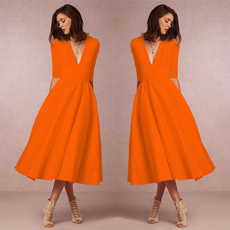 Women Sexy V-Neck Half-Sleeve Dress 23