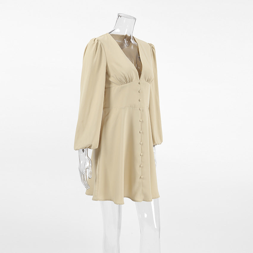 Women French chiffon v-neck dress 9